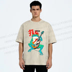Unisex Vintage Japanese Frog Printed Washed Tee