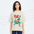 Unisex Vintage Japanese Frog Printed Washed Tee