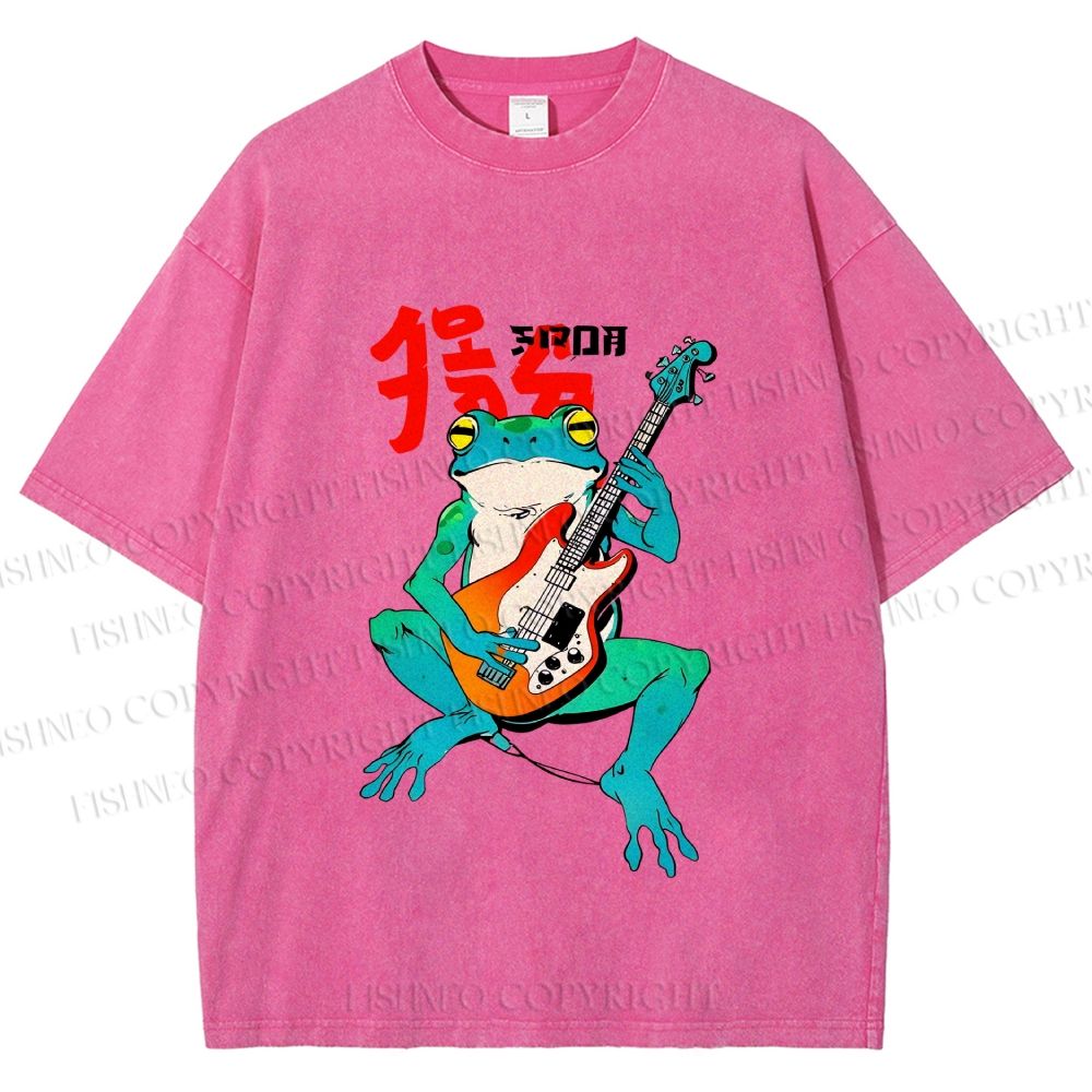 Unisex Vintage Japanese Frog Printed Washed Tee