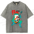 Unisex Vintage Japanese Frog Printed Washed Tee