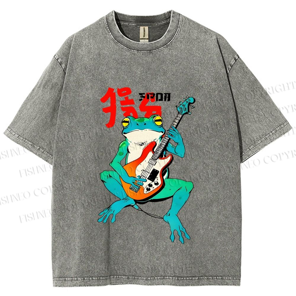 Unisex Vintage Japanese Frog Printed Washed Tee