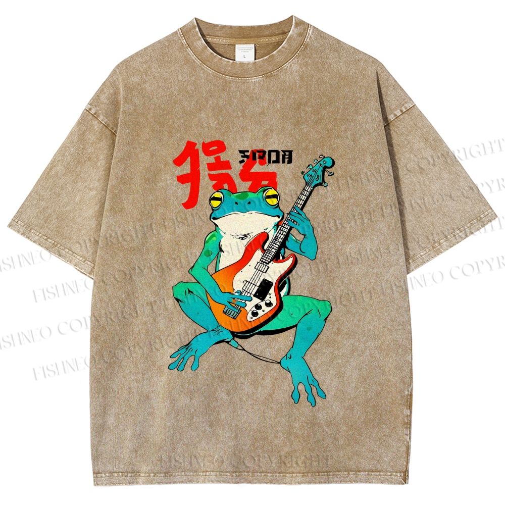 Unisex Vintage Japanese Frog Printed Washed Tee