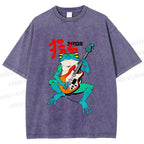Unisex Vintage Japanese Frog Printed Washed Tee