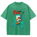 Unisex Vintage Japanese Frog Printed Washed Tee