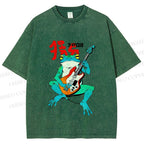 Unisex Vintage Japanese Frog Printed Washed Tee