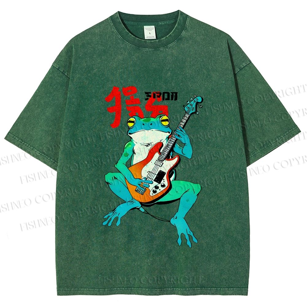 Unisex Vintage Japanese Frog Printed Washed Tee