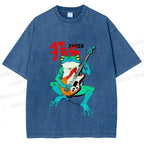 Unisex Vintage Japanese Frog Printed Washed Tee