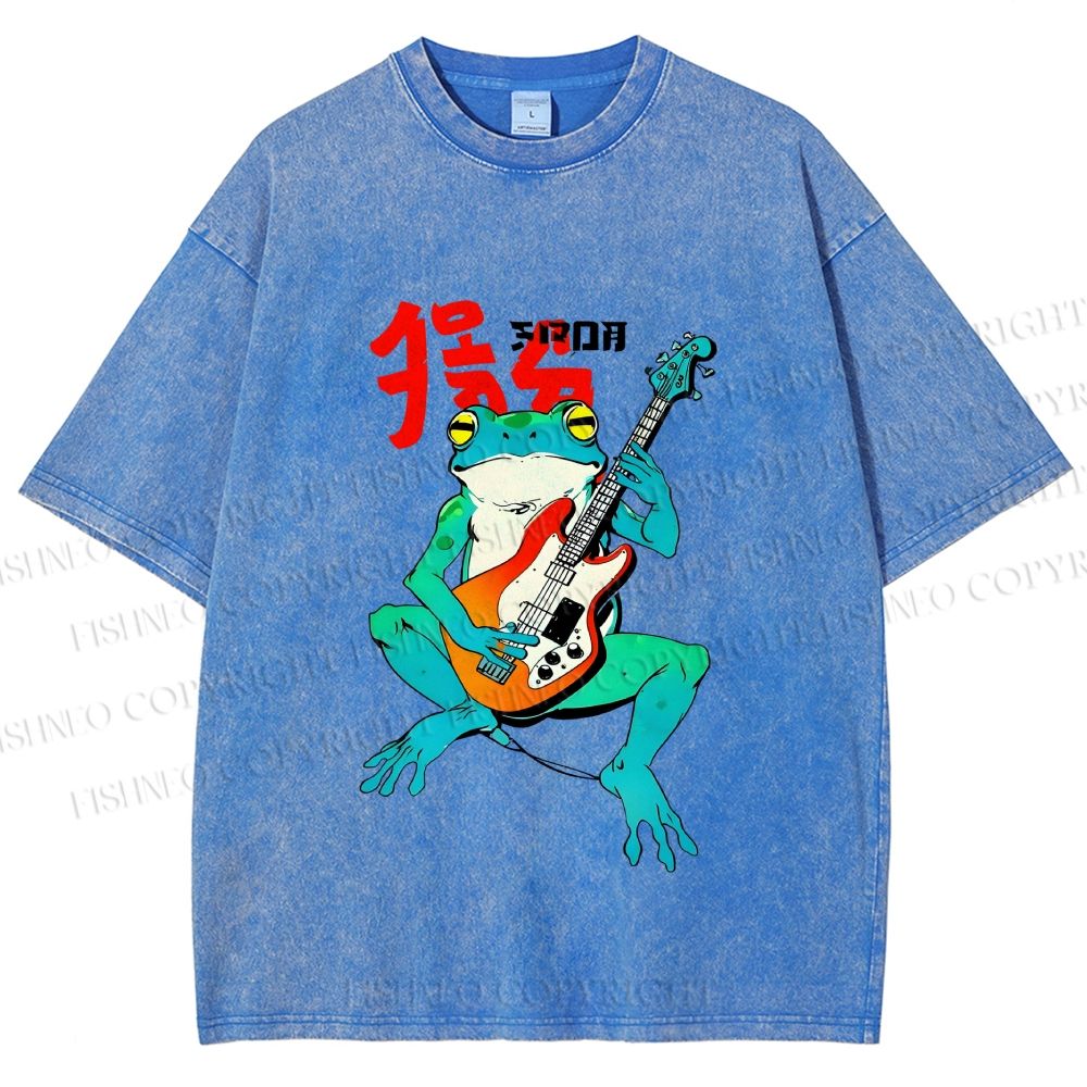 Unisex Vintage Japanese Frog Printed Washed Tee