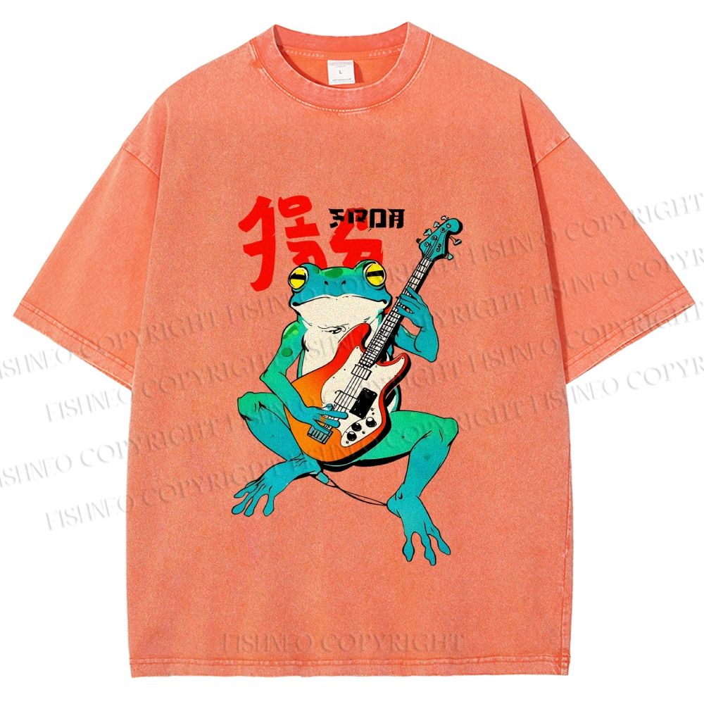 Unisex Vintage Japanese Frog Printed Washed Tee