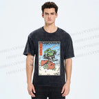 Unisex Vintage Japanese Samurai Frog Printed Washed Tee