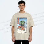 Unisex Vintage Japanese Samurai Frog Printed Washed Tee
