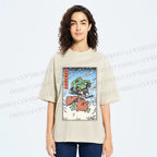 Unisex Vintage Japanese Samurai Frog Printed Washed Tee