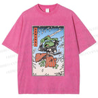 Unisex Vintage Japanese Samurai Frog Printed Washed Tee