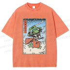 Unisex Vintage Japanese Samurai Frog Printed Washed Tee