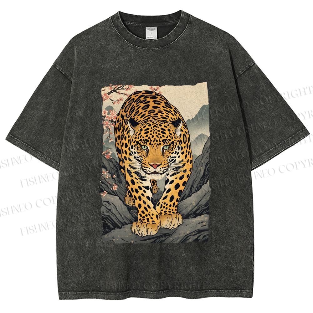 Unisex Vintage Panther Printed Washed Tee