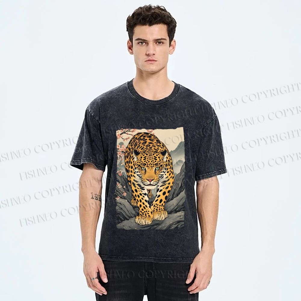 Unisex Vintage Panther Printed Washed Tee