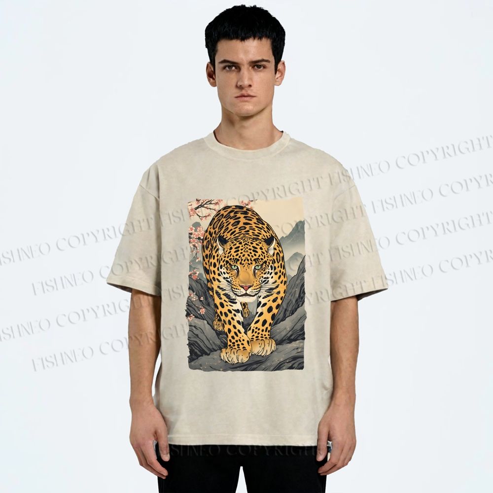 Unisex Vintage Panther Printed Washed Tee