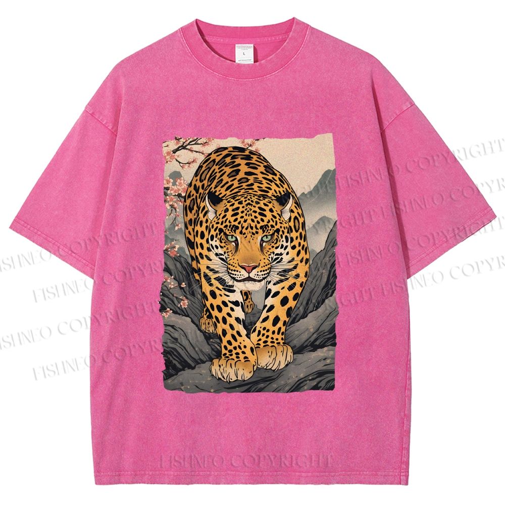 Unisex Vintage Panther Printed Washed Tee