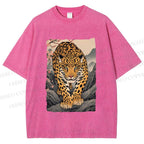 Unisex Vintage Panther Printed Washed Tee