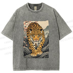 Unisex Vintage Panther Printed Washed Tee
