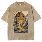 Unisex Vintage Panther Printed Washed Tee
