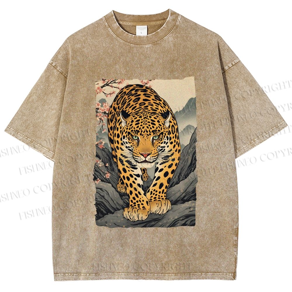 Unisex Vintage Panther Printed Washed Tee