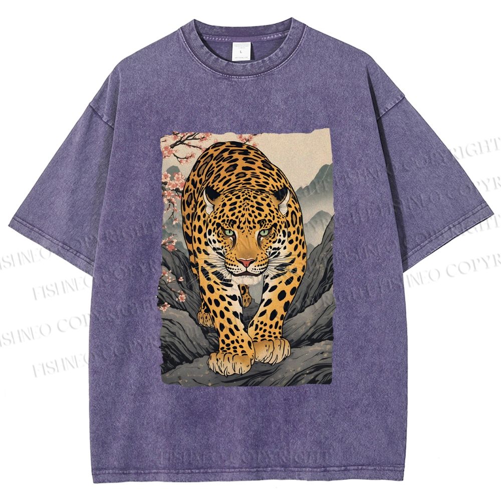 Unisex Vintage Panther Printed Washed Tee