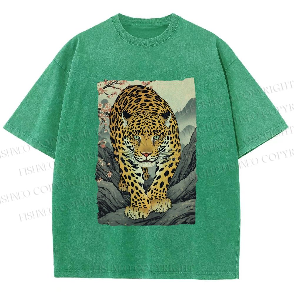 Unisex Vintage Panther Printed Washed Tee