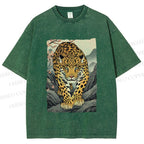 Unisex Vintage Panther Printed Washed Tee