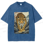 Unisex Vintage Panther Printed Washed Tee