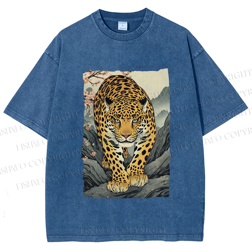 Unisex Vintage Panther Printed Washed Tee