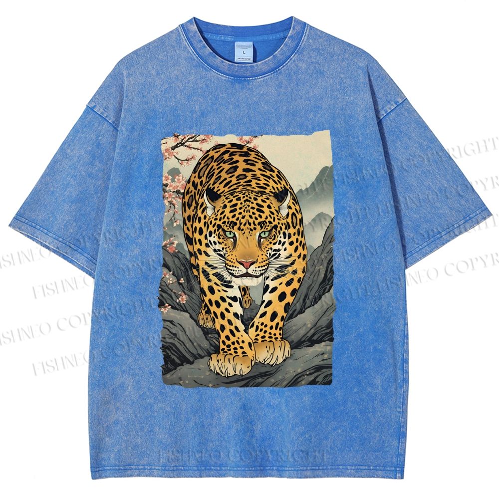 Unisex Vintage Panther Printed Washed Tee