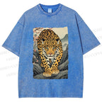 Unisex Vintage Panther Printed Washed Tee