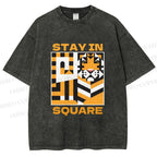 Unisex Tiger Stay in Square Printed Washed Tee
