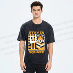 Unisex Tiger Stay in Square Printed Washed Tee