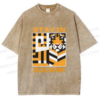 Unisex Tiger Stay in Square Printed Washed Tee