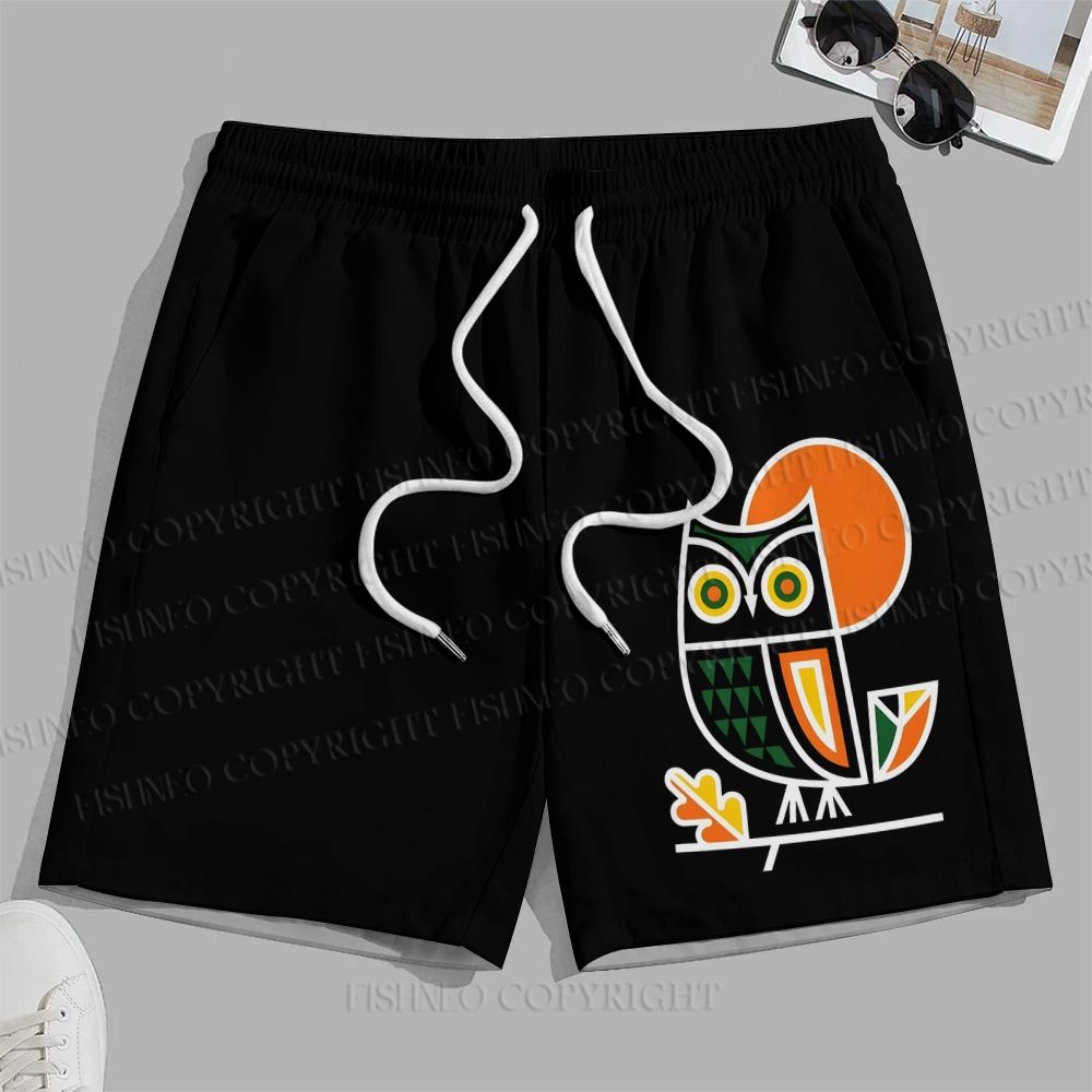 Men's Geometric Owl Printed Casual Beach Plus Size Shorts