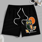 Men's Geometric Owl Printed Casual Beach Plus Size Shorts