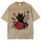 Unisex Louder Than Meow Printed Washed Tee