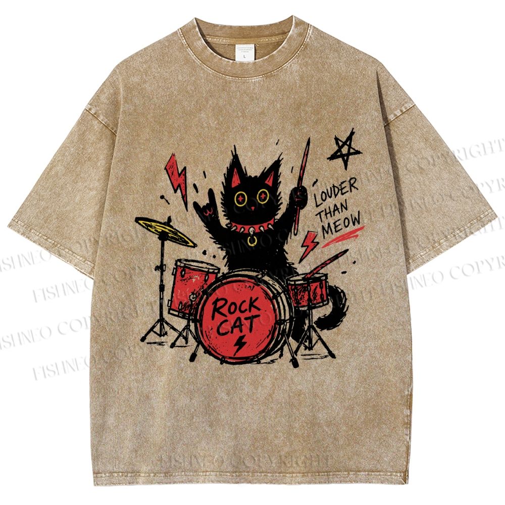 Unisex Louder Than Meow Printed Washed Tee