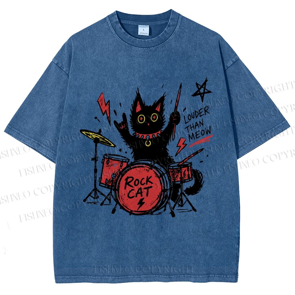 Unisex Louder Than Meow Printed Washed Tee