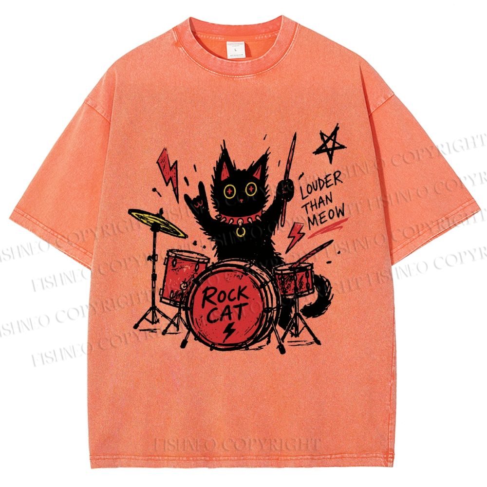 Unisex Louder Than Meow Printed Washed Tee