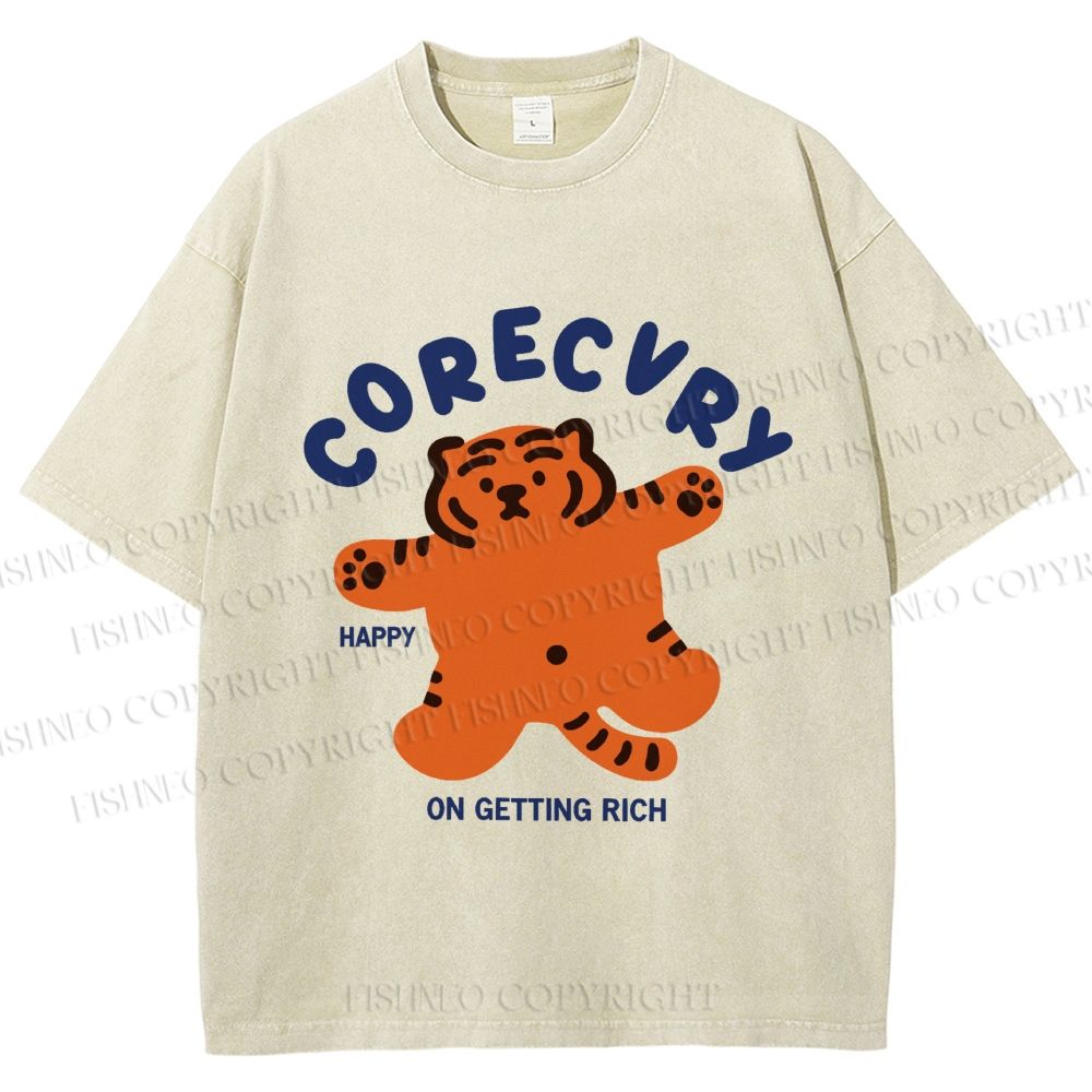Unisex Rich Happy Tiger Printed Washed Tee