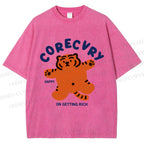 Unisex Rich Happy Tiger Printed Washed Tee