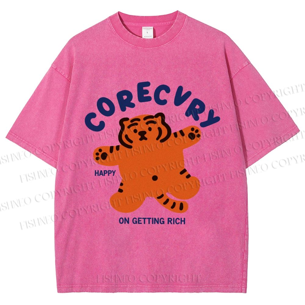 Unisex Rich Happy Tiger Printed Washed Tee