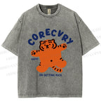 Unisex Rich Happy Tiger Printed Washed Tee