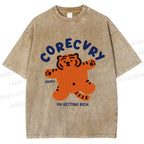 Unisex Rich Happy Tiger Printed Washed Tee