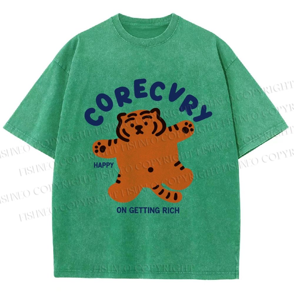 Unisex Rich Happy Tiger Printed Washed Tee