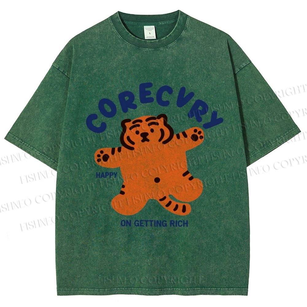 Unisex Rich Happy Tiger Printed Washed Tee