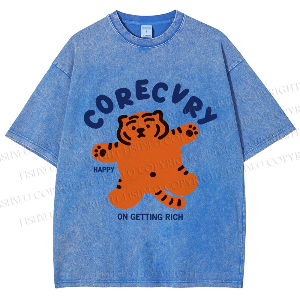 Unisex Rich Happy Tiger Printed Washed Tee